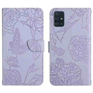 For Samsung Galaxy A51 5G Skin Feel Butterfly Peony Embossed Leather Phone Case(Purple)