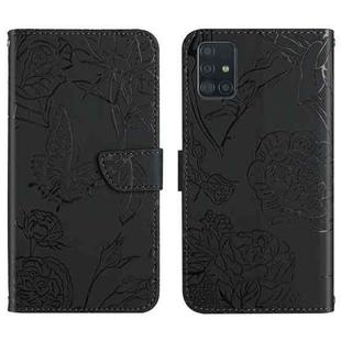 For Samsung Galaxy A51 5G Skin Feel Butterfly Peony Embossed Leather Phone Case(Black)