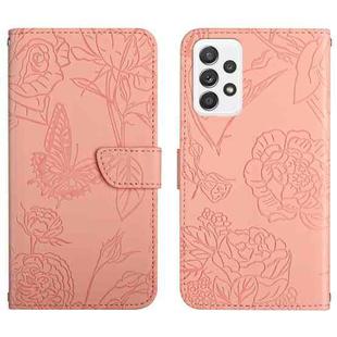 For Samsung Galaxy A53 5G Skin Feel Butterfly Peony Embossed Leather Phone Case(Pink)