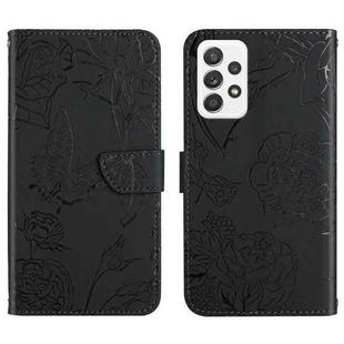 For Samsung Galaxy A53 5G Skin Feel Butterfly Peony Embossed Leather Phone Case(Black)