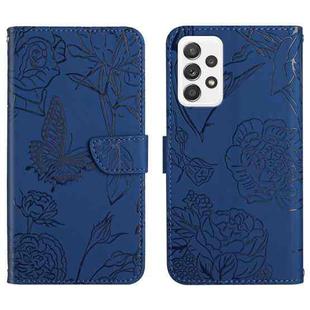 For Samsung Galaxy A73 5G Skin Feel Butterfly Peony Embossed Leather Phone Case(Blue)