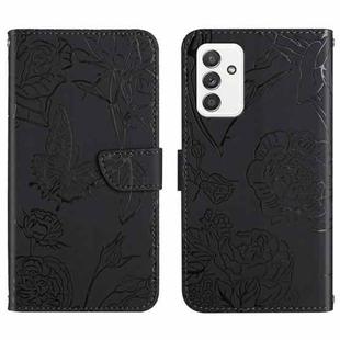 For Samsung Galaxy A82 Skin Feel Butterfly Peony Embossed Leather Phone Case(Black)