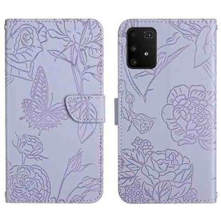 For Samsung Galaxy A91 Skin Feel Butterfly Peony Embossed Leather Phone Case(Purple)