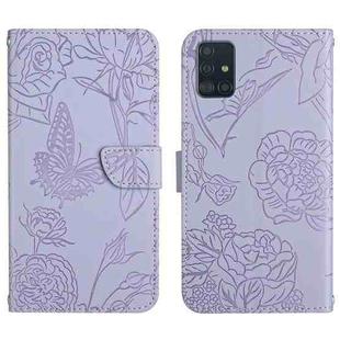 For Samsung Galaxy M51 Skin Feel Butterfly Peony Embossed Leather Phone Case(Purple)