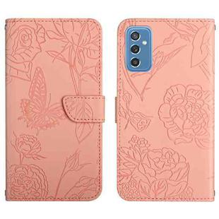 For Samsung Galaxy M52 5G Skin Feel Butterfly Peony Embossed Leather Phone Case(Pink)