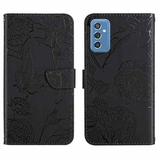 For Samsung Galaxy M52 5G Skin Feel Butterfly Peony Embossed Leather Phone Case(Black)