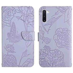 For Samsung Galaxy Note10 Skin Feel Butterfly Peony Embossed Leather Phone Case(Purple)