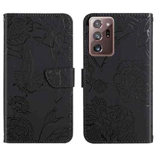 For Samsung Galaxy Note20 Ultra Skin Feel Butterfly Peony Embossed Leather Phone Case(Black)
