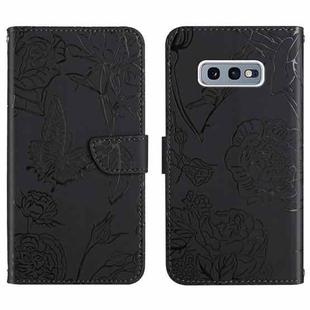 For Samsung Galaxy S10e Skin Feel Butterfly Peony Embossed Leather Phone Case(Black)