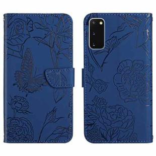 For Samsung Galaxy S20 Skin Feel Butterfly Peony Embossed Leather Phone Case(Blue)