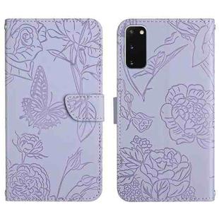 For Samsung Galaxy S20 Skin Feel Butterfly Peony Embossed Leather Phone Case(Purple)