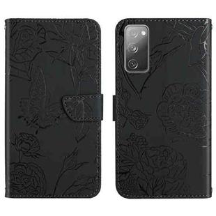 For Samsung Galaxy S20 FE Skin Feel Butterfly Peony Embossed Leather Phone Case(Black)