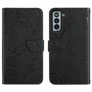 For Samsung Galaxy S21 5G Skin Feel Butterfly Peony Embossed Leather Phone Case(Black)