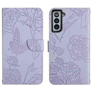 For Samsung Galaxy S21+ 5G Skin Feel Butterfly Peony Embossed Leather Phone Case(Purple)