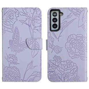 For Samsung Galaxy S22 5G Skin Feel Butterfly Peony Embossed Leather Phone Case(Purple)
