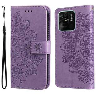 For Xiaomi Redmi 10C 4G / Redmi 10 (India) 7-petal Flowers Embossed Flip Leather Phone Case(Light Purple)