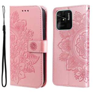 For Xiaomi Redmi 10C 4G / Redmi 10 (India) 7-petal Flowers Embossed Flip Leather Phone Case(Rose Gold)