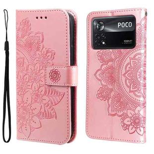 For Xiaomi Poco X4 Pro 5G 7-petal Flowers Embossed Flip Leather Phone Case(Rose Gold)
