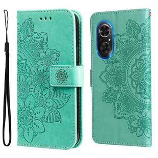 For Honor 50 SE / Huawei nova 9 SE 7-petal Flowers Embossed Flip Leather Phone Case(Green)