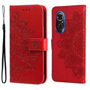 For Honor 50 SE / Huawei nova 9 SE 7-petal Flowers Embossed Flip Leather Phone Case(Red)