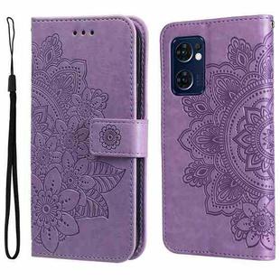 For OPPO Find X5 Lite / Reno7 5G 7-petal Flowers Embossed Flip Leather Phone Case(Light Purple)