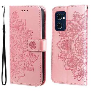 For OPPO Find X5 Lite / Reno7 5G 7-petal Flowers Embossed Flip Leather Phone Case(Rose Gold)