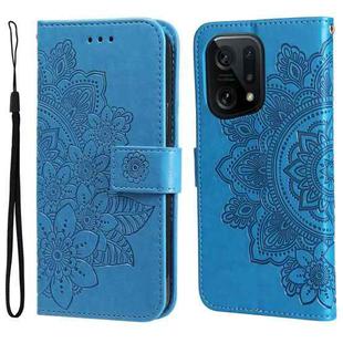 For OPPO Find X5 7-petal Flowers Embossed Flip Leather Phone Case(Blue)