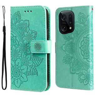 For OPPO Find X5 7-petal Flowers Embossed Flip Leather Phone Case(Green)