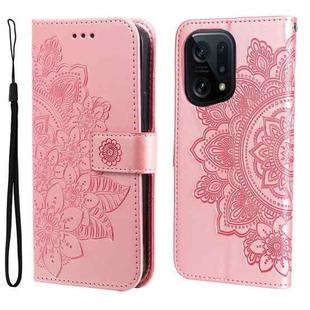 For OPPO Find X5 7-petal Flowers Embossed Flip Leather Phone Case(Rose Gold)