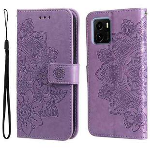 For vivo Y15s 2021 / Y15a 7-petal Flowers Embossed Flip Leather Phone Case(Light Purple)