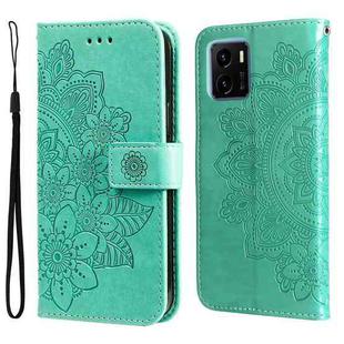 For vivo Y15s 2021 / Y15a 7-petal Flowers Embossed Flip Leather Phone Case(Green)