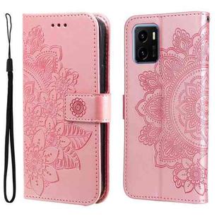 For vivo Y15s 2021 / Y15a 7-petal Flowers Embossed Flip Leather Phone Case(Rose Gold)