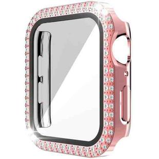 Double-Row Diamond PC+Tempered Glass Watch Case For Apple Watch Series 6&SE&5&4 40mm(Pink)