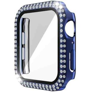 Double-Row Diamond PC+Tempered Glass Watch Case For Apple Watch Series 6&SE&5&4 44mm(Navy Blue)