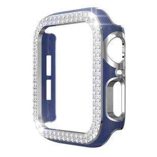 Double-Row Diamond Two-color Electroplating PC Watch Case For Apple Watch Series 6&SE&5&4 40mm(Navy Blue+Silver)