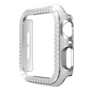 Double-Row Diamond Two-color Electroplating PC Watch Case For Apple Watch Series 6&SE&5&4 44mm(White+Silver)