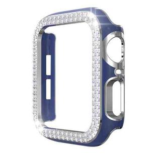 Double-Row Diamond Two-color Electroplating PC Watch Case For Apple Watch Series 6&SE&5&4 44mm(Navy Blue+Silver)