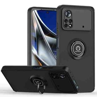 For Xiaomi Poco X4 Pro 5G Q Shadow 1 Series TPU + PC Phone Case with Ring Holder(Black+Black)