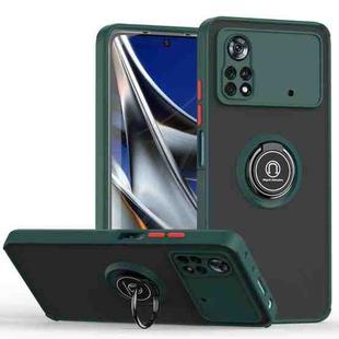 For Xiaomi Poco X4 Pro 5G Q Shadow 1 Series TPU + PC Phone Case with Ring Holder(Dark Green)