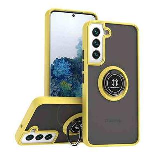 For Samsung Galaxy S22 5G Q Shadow I Ring Kickstand PC and TPU Hybrid Phone Case(Yellow)