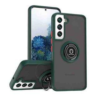 For Samsung Galaxy S22 5G Q Shadow I Ring Kickstand PC and TPU Hybrid Phone Case(Green)