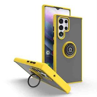 For Samsung Galaxy S22 Ultra 5G Q Shadow I Ring Kickstand PC and TPU Hybrid Phone Case(Yellow)