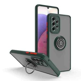 For Samsung Galaxy A33 5G Q Shadow I Ring Kickstand PC and TPU Hybrid Phone Case(Dark Green)