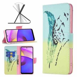 For Motorola Moto E40 / E30 Colored Drawing Pattern Leather Phone Case(Feather)