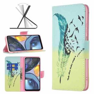 For Motorola Moto G22 Colored Drawing Pattern Leather Phone Case(Feather)