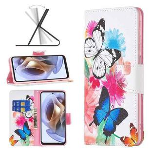 For Motorola Moto G31 / G41 Colored Drawing Pattern Leather Phone Case(Butterflies)