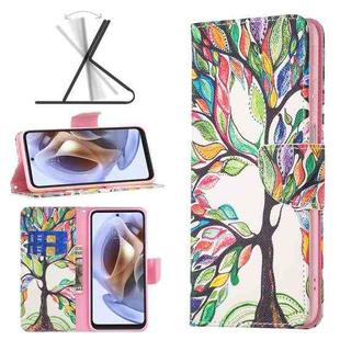 For Motorola Moto G31 / G41 Colored Drawing Pattern Leather Phone Case(Tree Life)