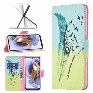 For Motorola Moto G31 / G41 Colored Drawing Pattern Leather Phone Case(Feather)