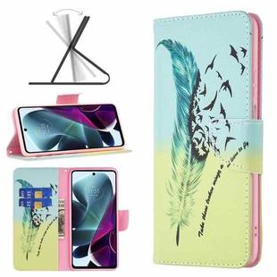 For Motorola Moto G200 5G / Edge S30 5G Colored Drawing Pattern Leather Phone Case(Feather)