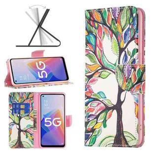 For OPPO A96 5G Colored Drawing Pattern Leather Phone Case(Tree Life)